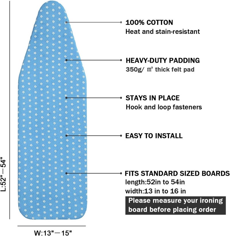 LCLW Ironing Board Cover and Pad Standard Size 15 x 54,3 Pairs of Hook and Loop Fastener Straps,Elastic Edges,Cotton Iron Board Cover with Scorch Resistant Thick Padding (Pattern D) - Image 2